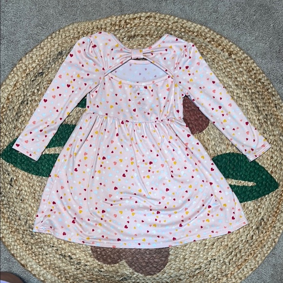 Pink Heart Patterned Kids Dress - Picture 3 of 4